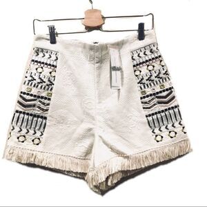 STUNNING French connection Fringe Embroidered Beaded boho shorts 8 FLAWED